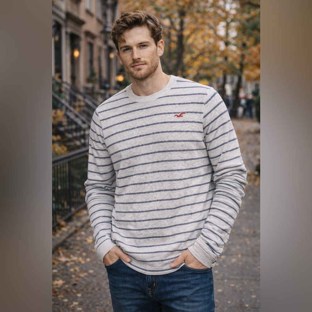 Hollister Gray and Blue Striped Tee